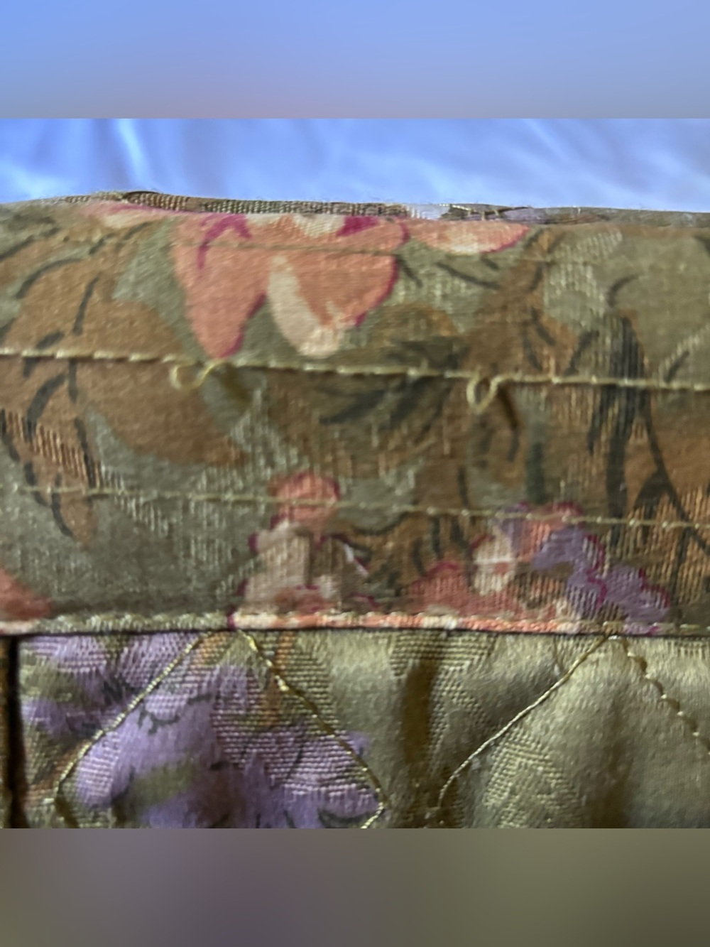 Quilted floral vintage style fabric bohemian shabby chic Green shoulder tote bag - Picture 8 of 8
